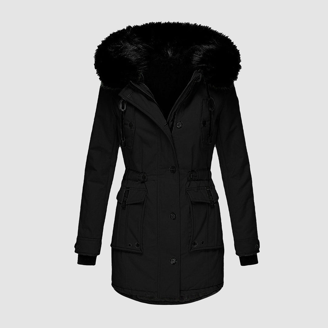 Stijlvolle - parka voor dames met zwart imitatiebont