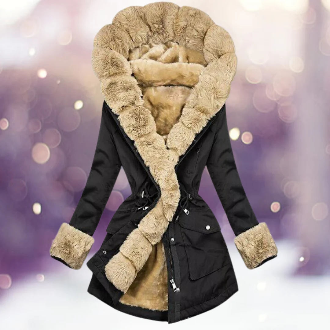 Warme winterjas met bontvoering voor dames
