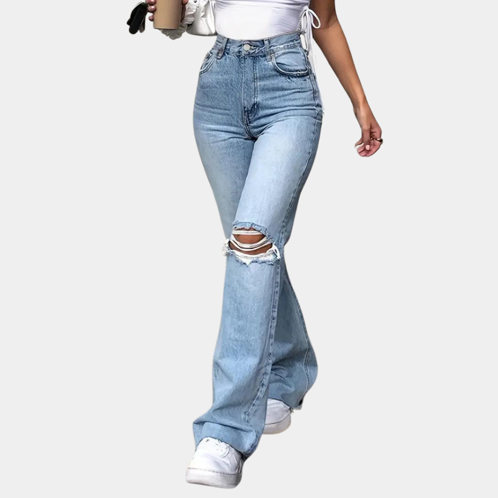 Primavera - elegante damesbroek met hoge taille en modieuze gescheurde look