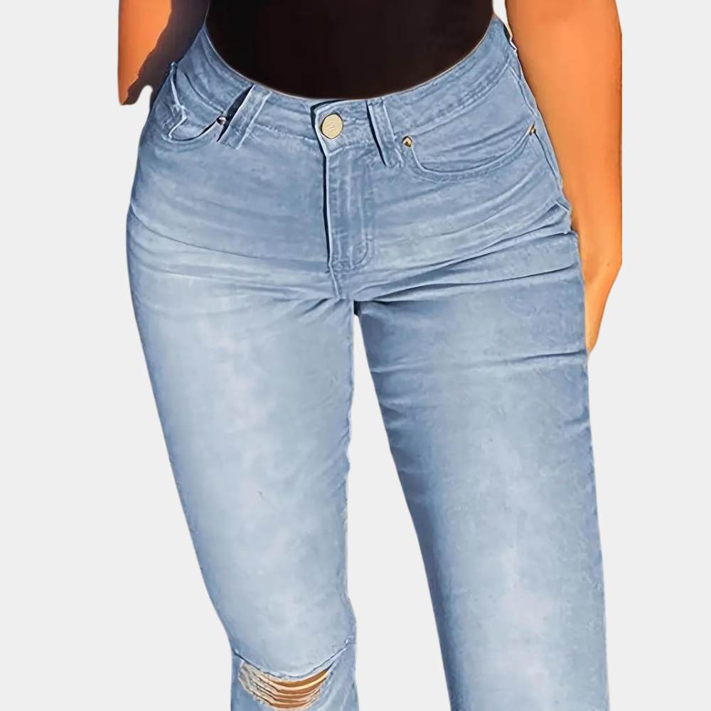 Primavera - elegante damesbroek met hoge taille en modieuze gescheurde look
