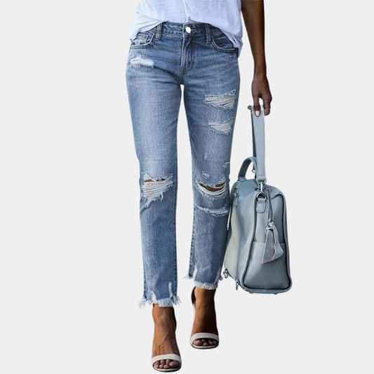 Romilly - trendy damesjeans met stoer vernield effect