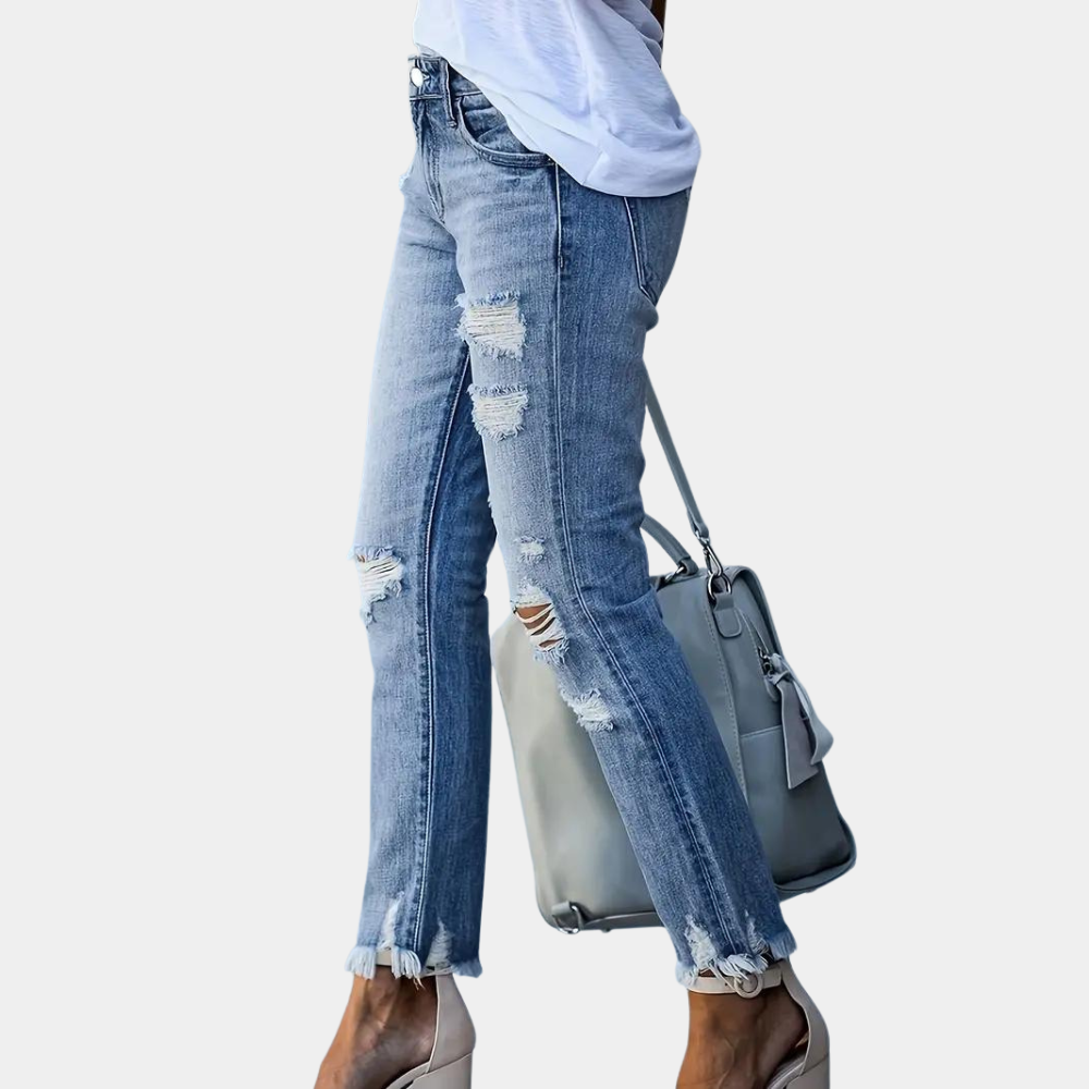 Romilly - trendy damesjeans met stoer vernield effect