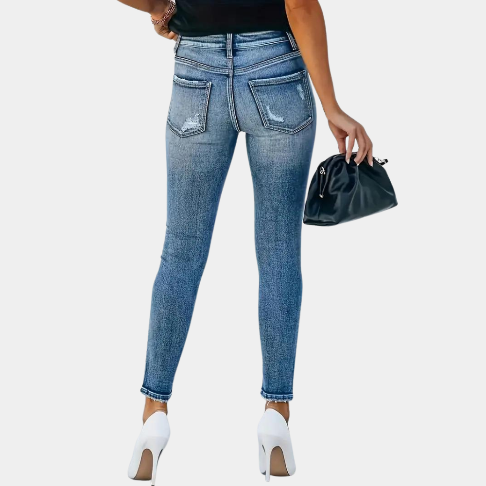 Ember - trendy skinny damesjeans met modieuze knopen
