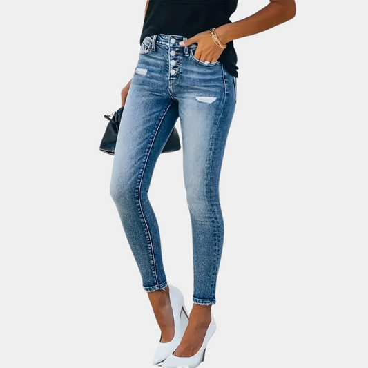 Ember - trendy skinny damesjeans met modieuze knopen