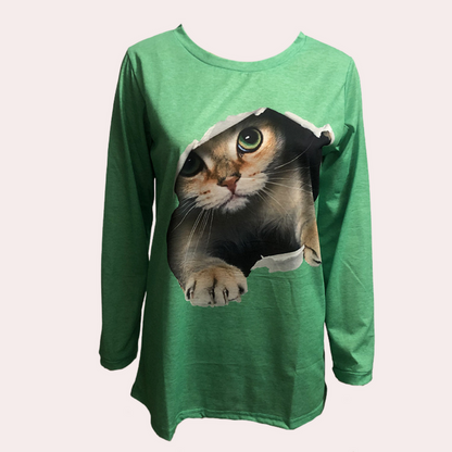 Damesblouse met kattenprint
