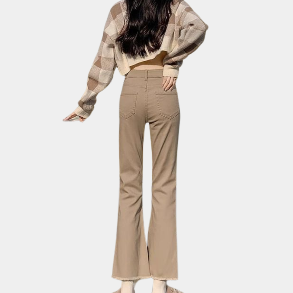 Trendy dames denim broek met uitlopende pasvorm