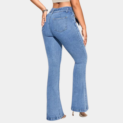 Vrouwelijke jeans met hoge stretch en wijde pijpen voor ultiem comfort