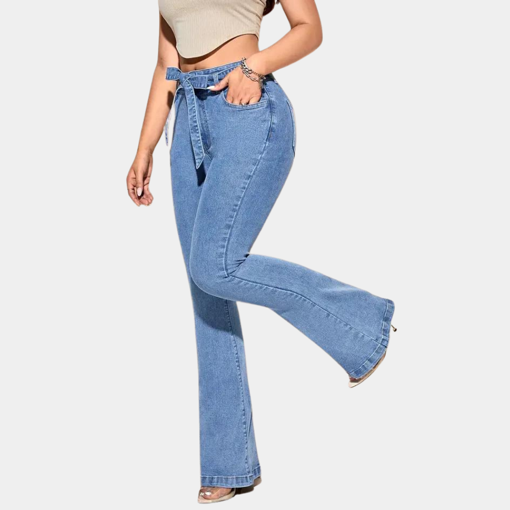 Vrouwelijke jeans met hoge stretch en wijde pijpen voor ultiem comfort