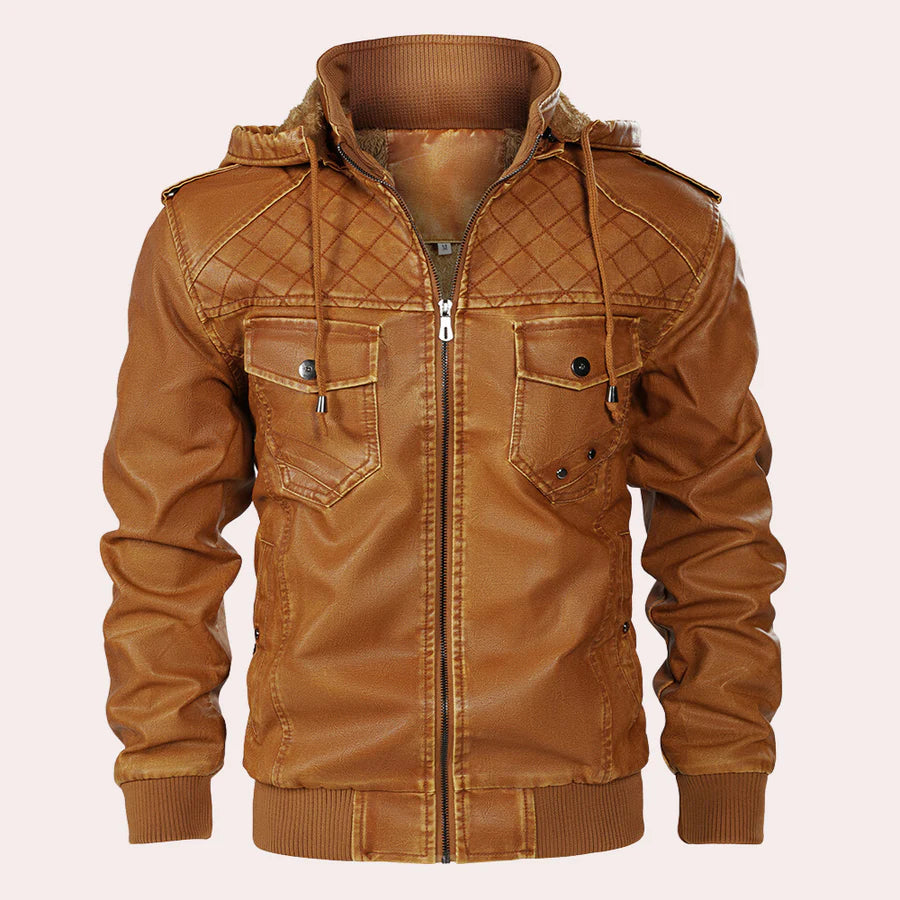 Kyriakos - elegante leren herenjas met trendy capuchon