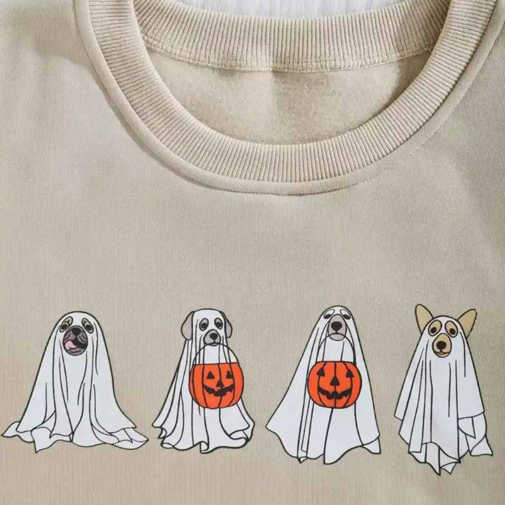 Kinga - vrouwelijk halloween-sweatshirt met enge hondenprint