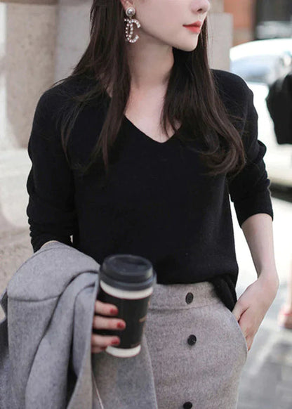 Jaemy - Italiaanse gebreide top met V-hals