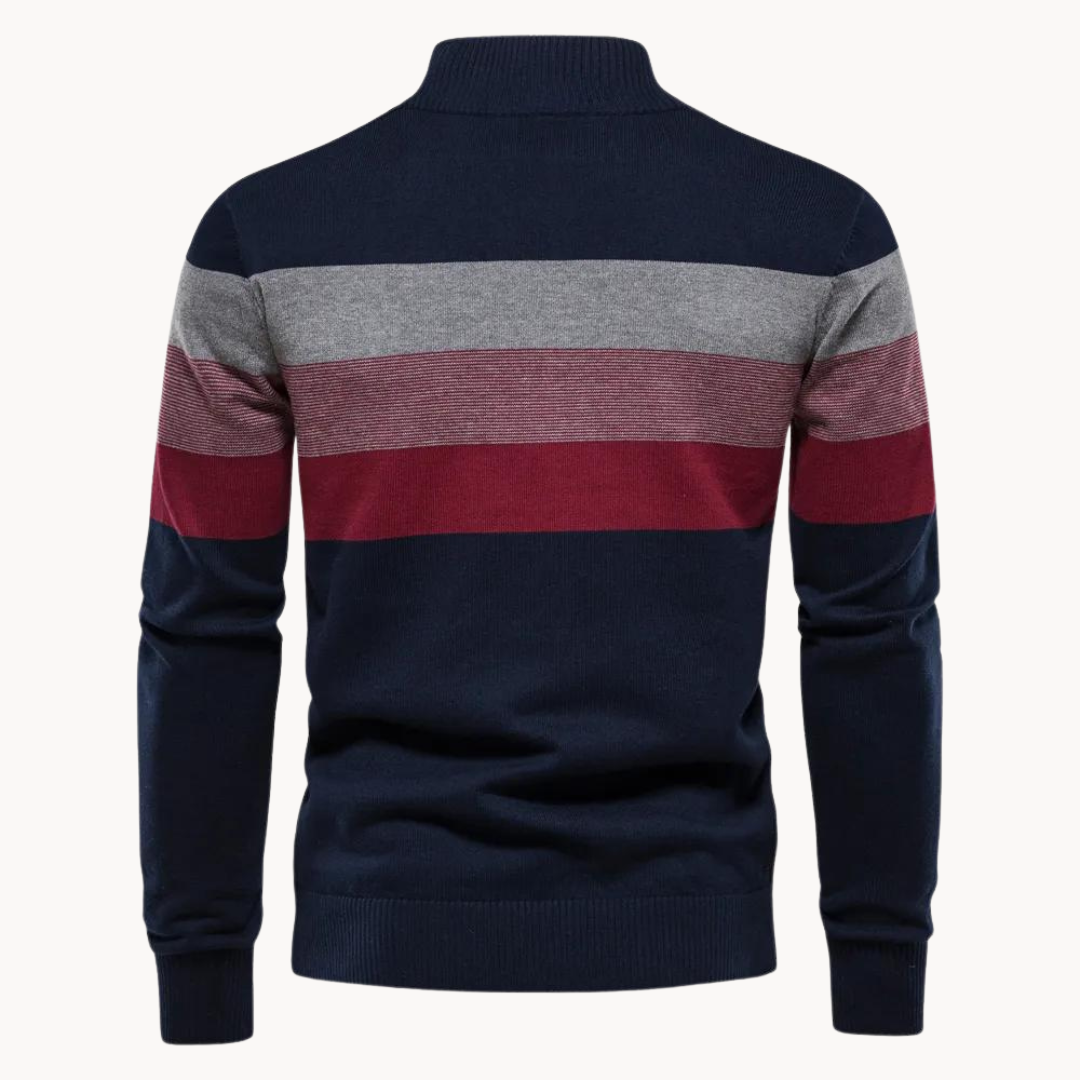 Nilo - geraffineerd gestreept slim fit heren pullover met ritssluiting