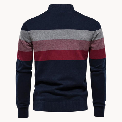 Nilo - geraffineerd gestreept slim fit heren pullover met ritssluiting