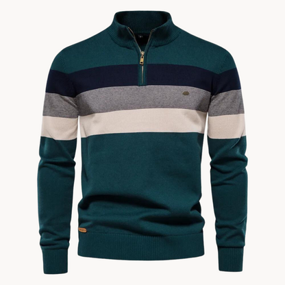 Nilo - geraffineerd gestreept slim fit heren pullover met ritssluiting