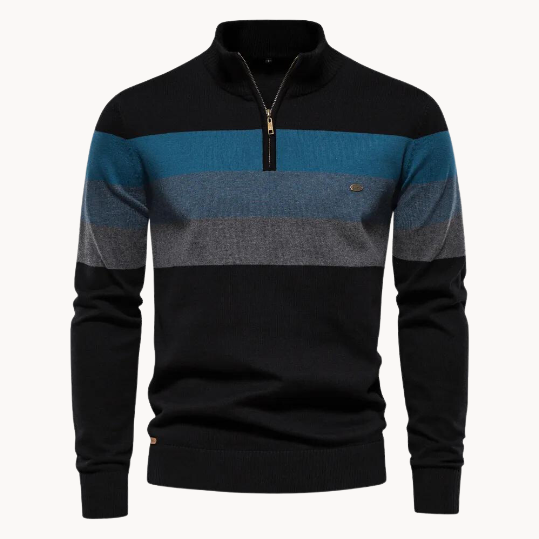 Nilo - geraffineerd gestreept slim fit heren pullover met ritssluiting