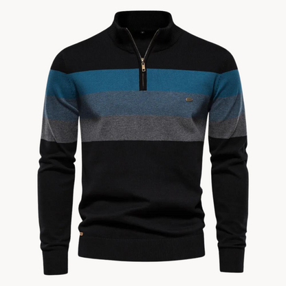 Nilo - geraffineerd gestreept slim fit heren pullover met ritssluiting