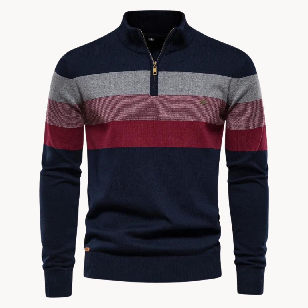 Nilo - geraffineerd gestreept slim fit heren pullover met ritssluiting