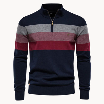 Nilo - geraffineerd gestreept slim fit heren pullover met ritssluiting