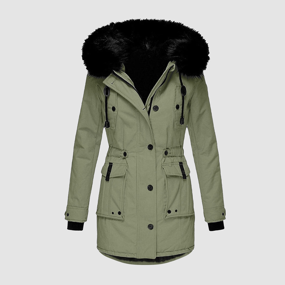 Stijlvolle - parka voor dames met zwart imitatiebont