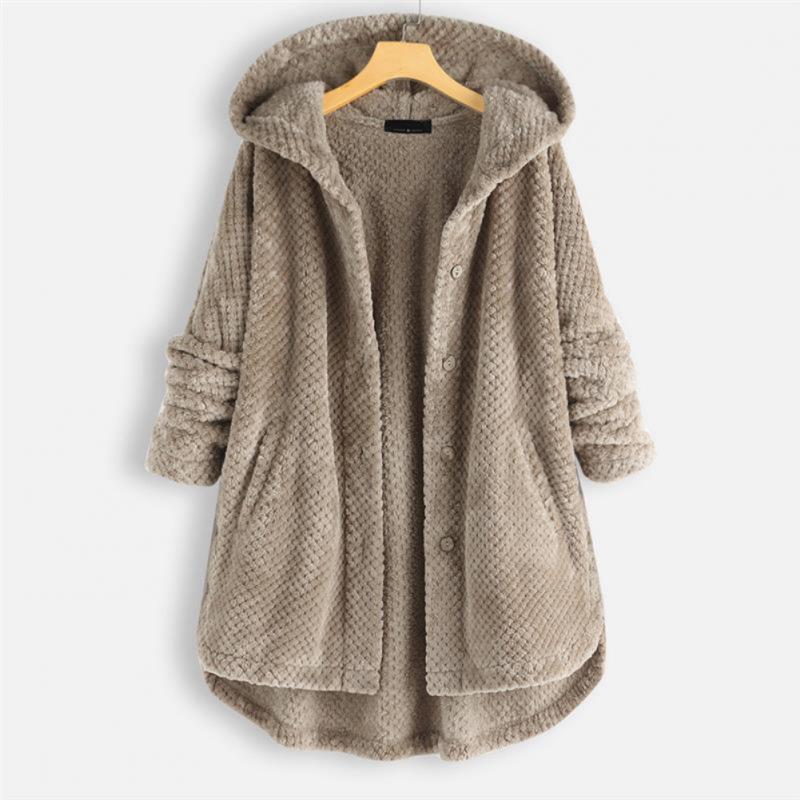 Damesfleece met capuchon en een zachte geweven structuur