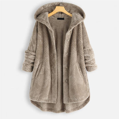 Damesfleece met capuchon en een zachte geweven structuur
