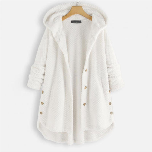 Damesfleece met capuchon en een zachte geweven structuur