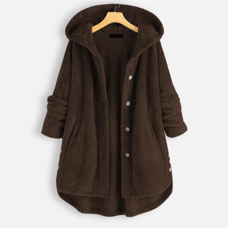 Damesfleece met capuchon en een zachte geweven structuur