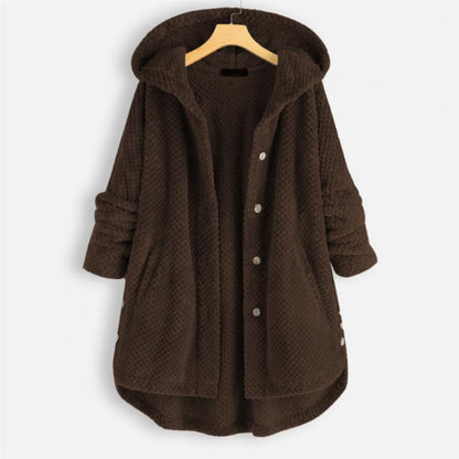 Damesfleece met capuchon en een zachte geweven structuur