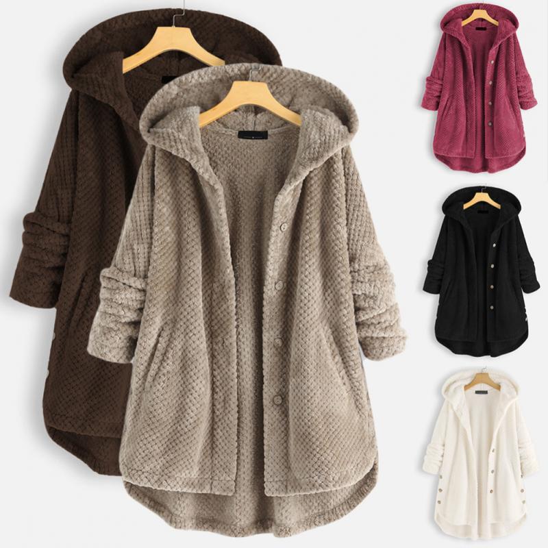 Damesfleece met capuchon en een zachte geweven structuur