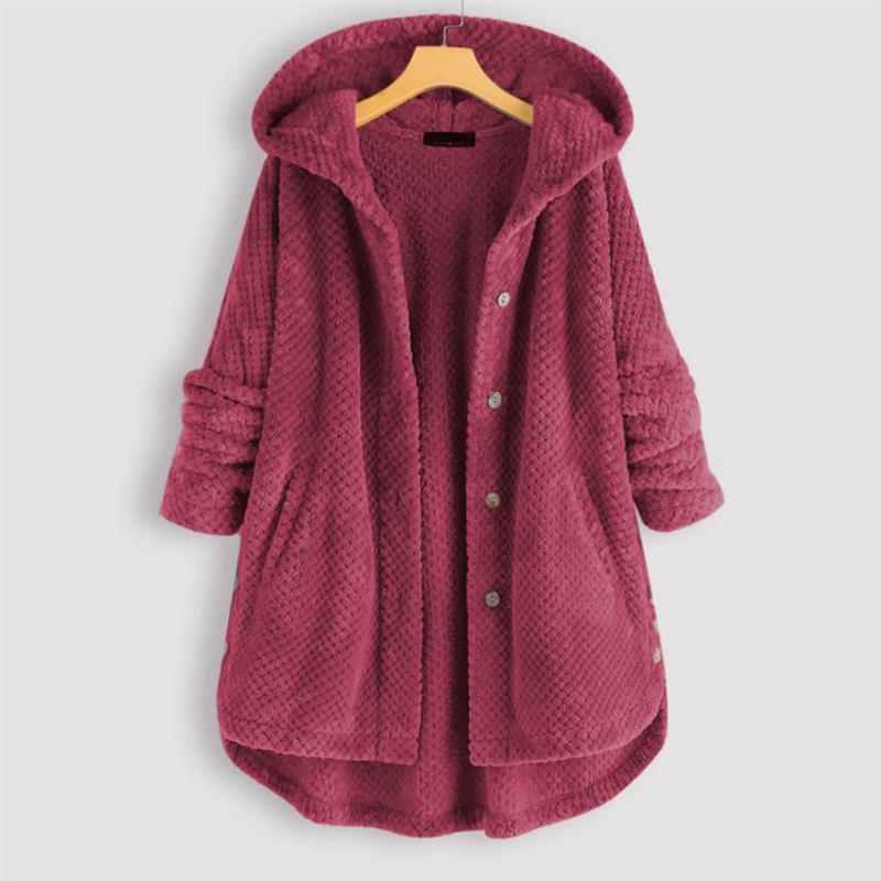 Damesfleece met capuchon en een zachte geweven structuur