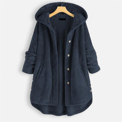 Damesfleece met capuchon en een zachte geweven structuur