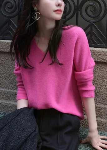 Jaemy - Italiaanse gebreide top met V-hals