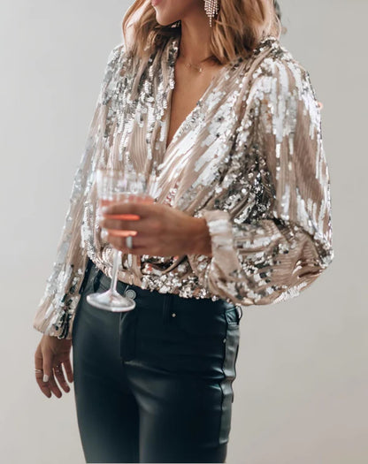 Maeve - elegante top met zilveren glitters