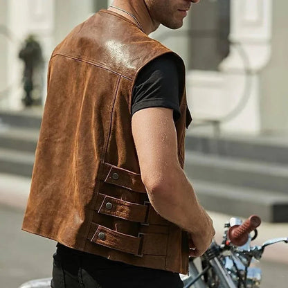 Lederweste | Ärmellos | Taschen | Sommerkleidung | Weste für Männer-Leyna Moda