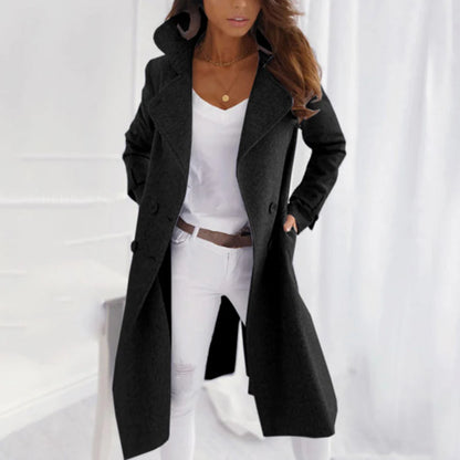 Stijlvolle lange damesjas met knopen - Lucy collection