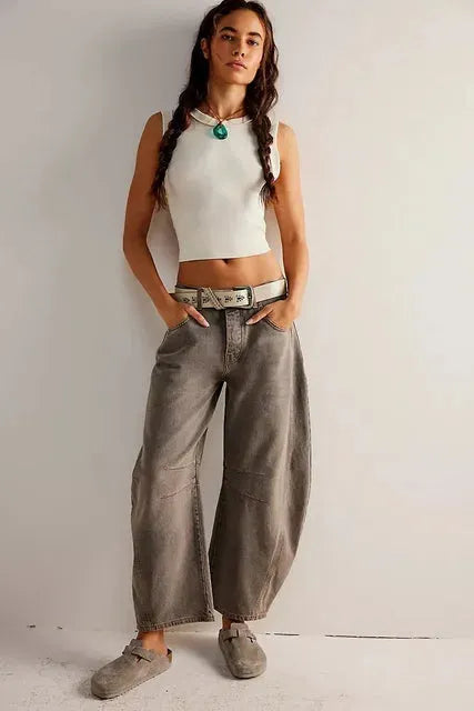 Wijd uitgesneden damesjeans in een casual stijl voor de winter