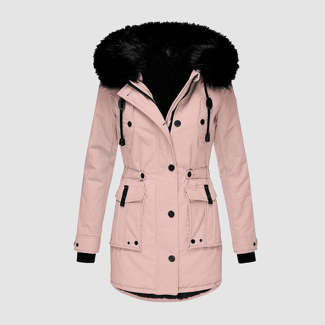 Stijlvolle - parka voor dames met zwart imitatiebont
