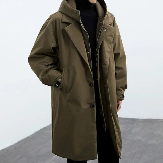 Plus size trenchcoat met capuchon voor heren