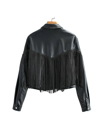 Miranda - cropped leren damesjack met franjes