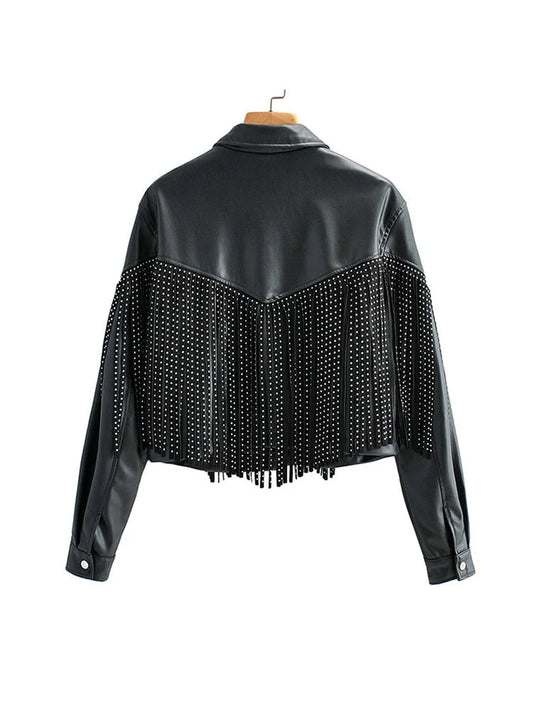 Miranda - cropped leren damesjack met franjes