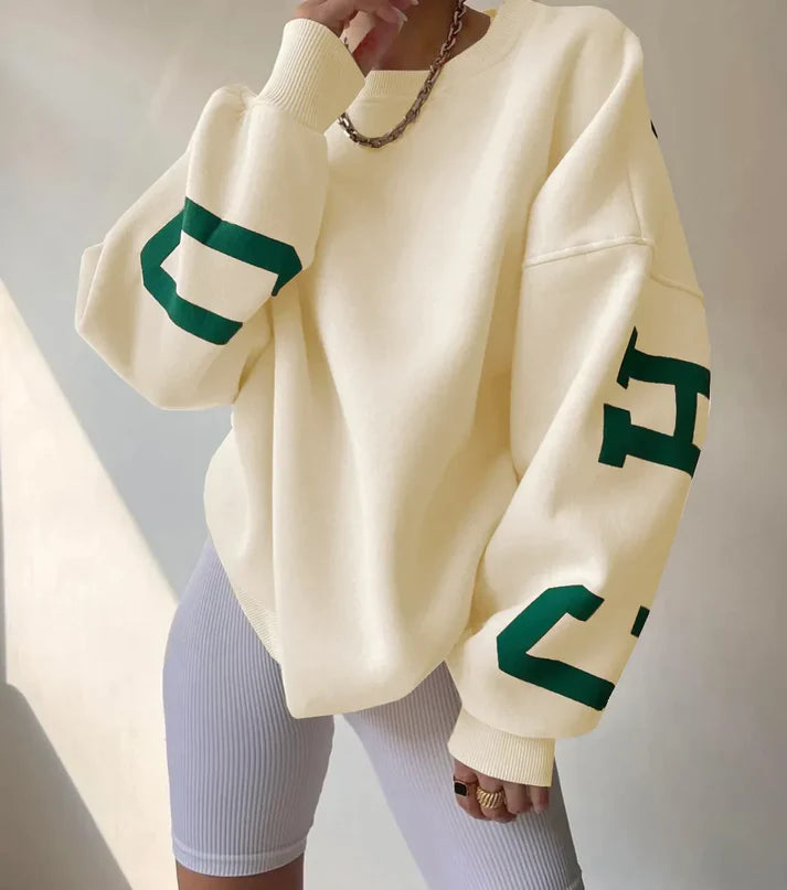 Oversized trendy trui met letters op de mouw voor dames