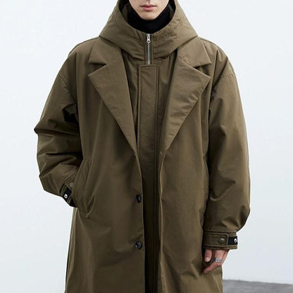 Plus size trenchcoat met capuchon voor heren