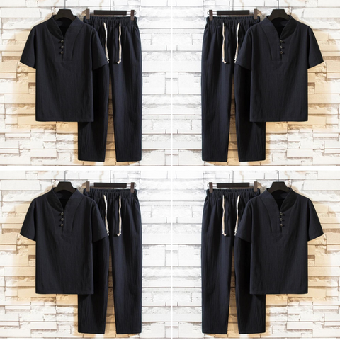 Jordano - heren t-shirt met korte mouwen en enkellange broek van katoen en linnen