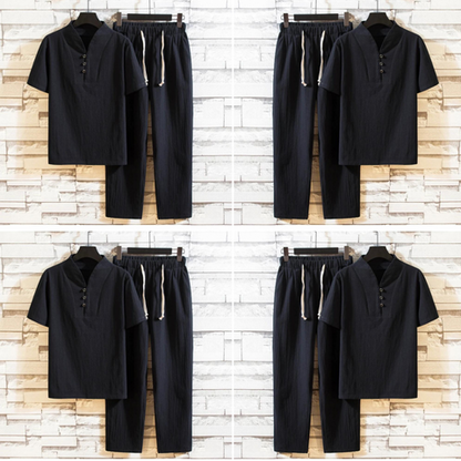 Jordano - heren t-shirt met korte mouwen en enkellange broek van katoen en linnen