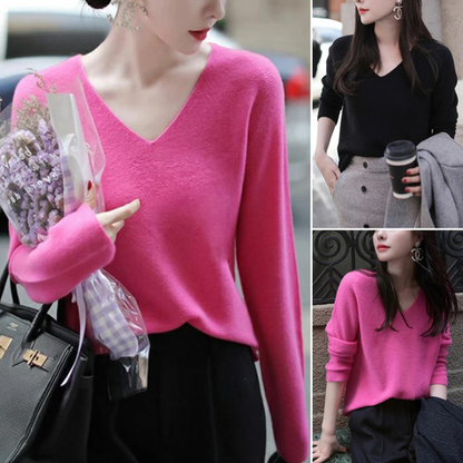 Jaemy - Italiaanse gebreide top met V-hals