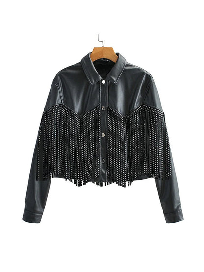 Miranda - cropped leren damesjack met franjes
