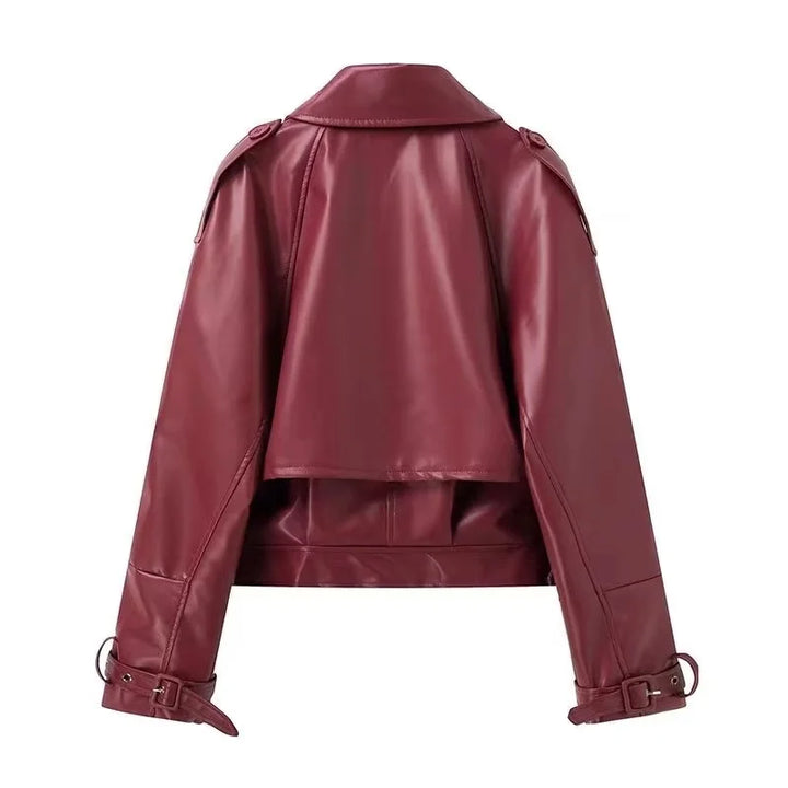 Redou | wijnrood oversized leren jack – stijlvol en stoer