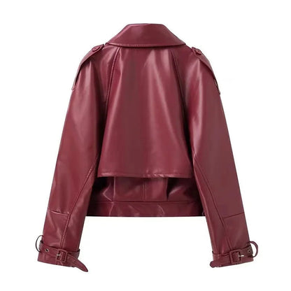 Redou | wijnrood oversized leren jack – stijlvol en stoer