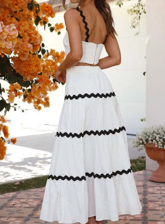 Ibrahimu | effen crop top met golfachtig ontwerp en gelaagde rokset