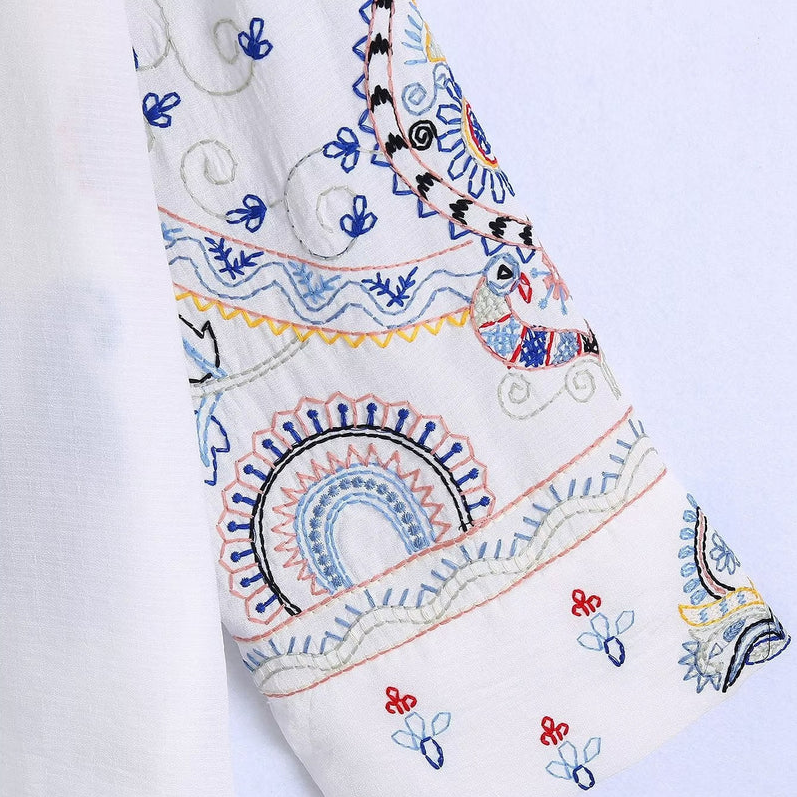 Bianca - shirt met lange mouwen, v-hals en borduursel